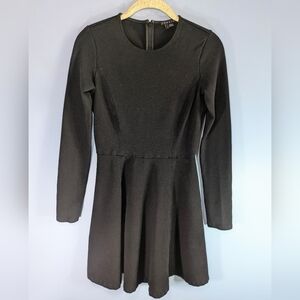 Thepry Black Seam Sculp Fit/Flare Long Sleeved Dress